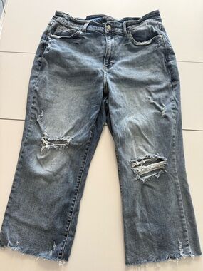 Judy Blue High-Waist Wide Leg Distressed Cropped Jeans